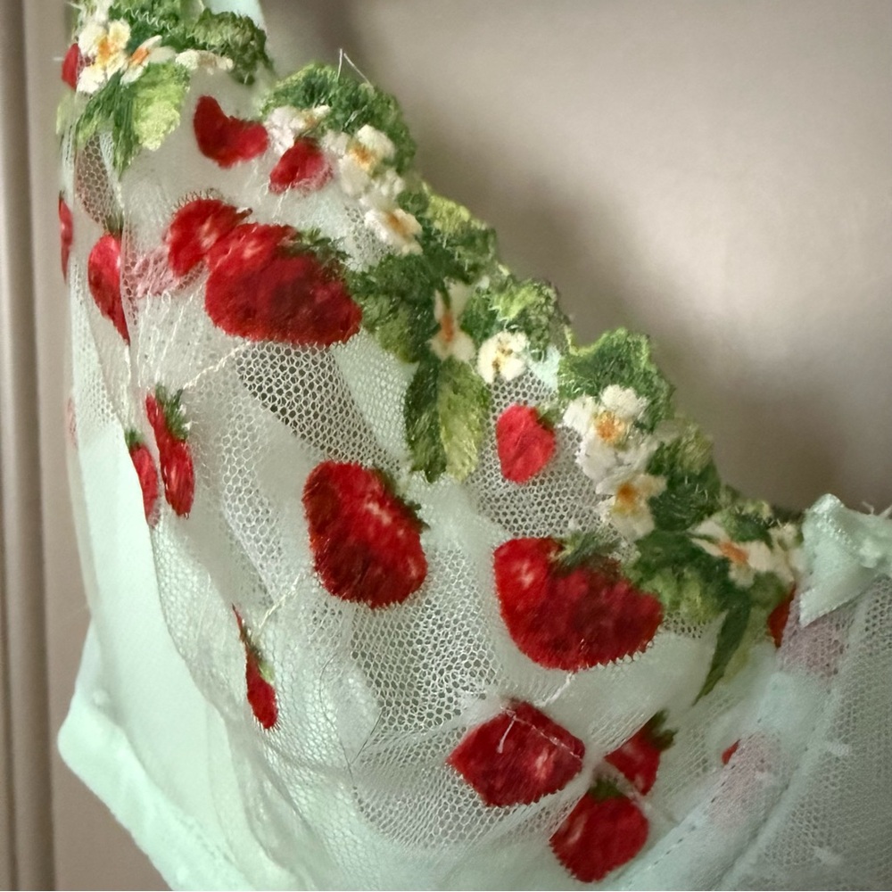 Victoria’s Secret Embroidered Strawberry Bra in Mint Green - 34D - Picture 3 of 5
